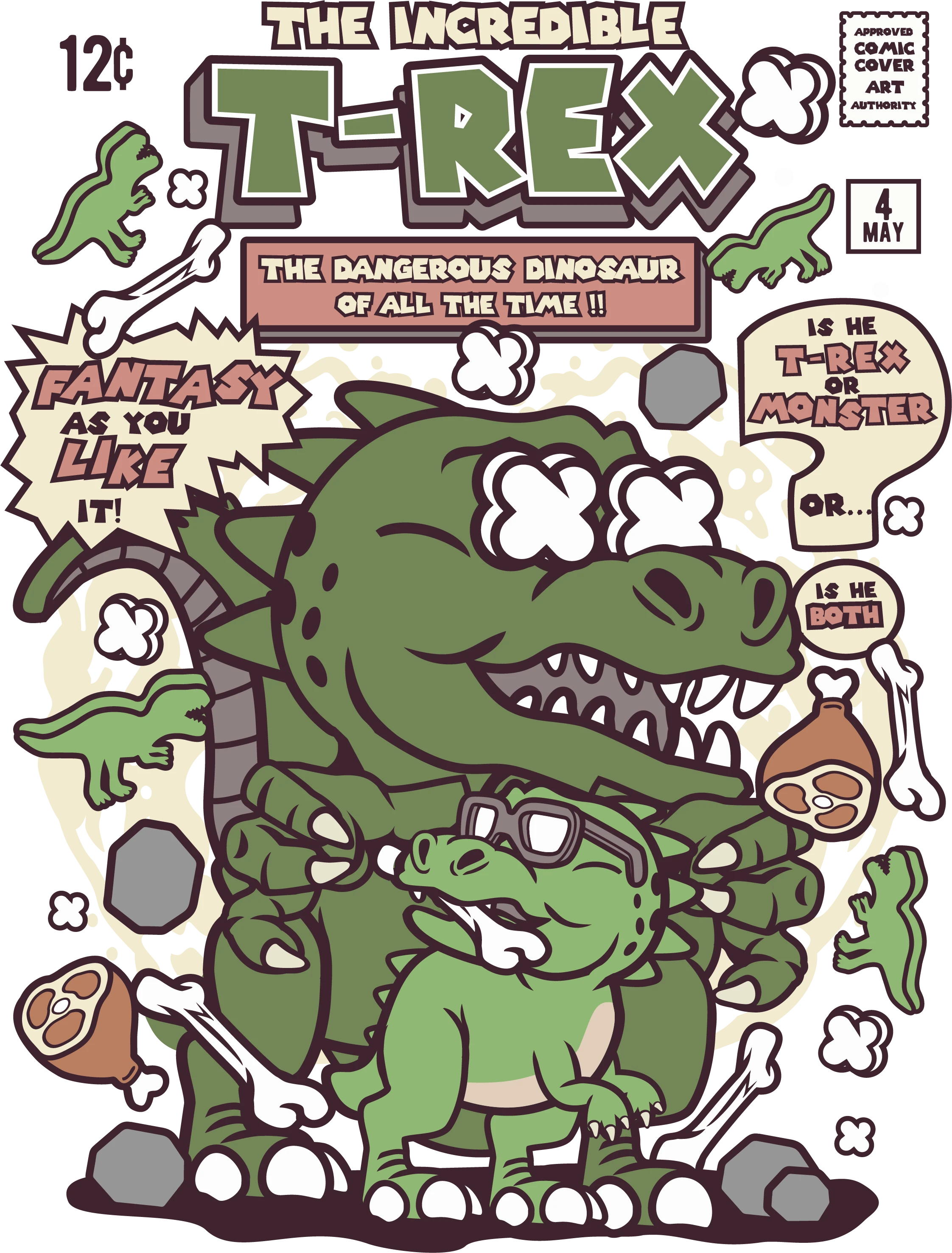 T-rex - dinosaur - heat transfer - iron on transfer - dead set threads